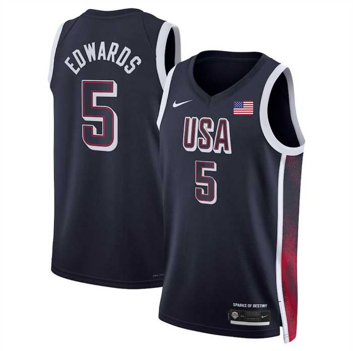 Mens USA Basketball #5 Anthony Edwards Navy 2024 Swingman Stitched Jersey